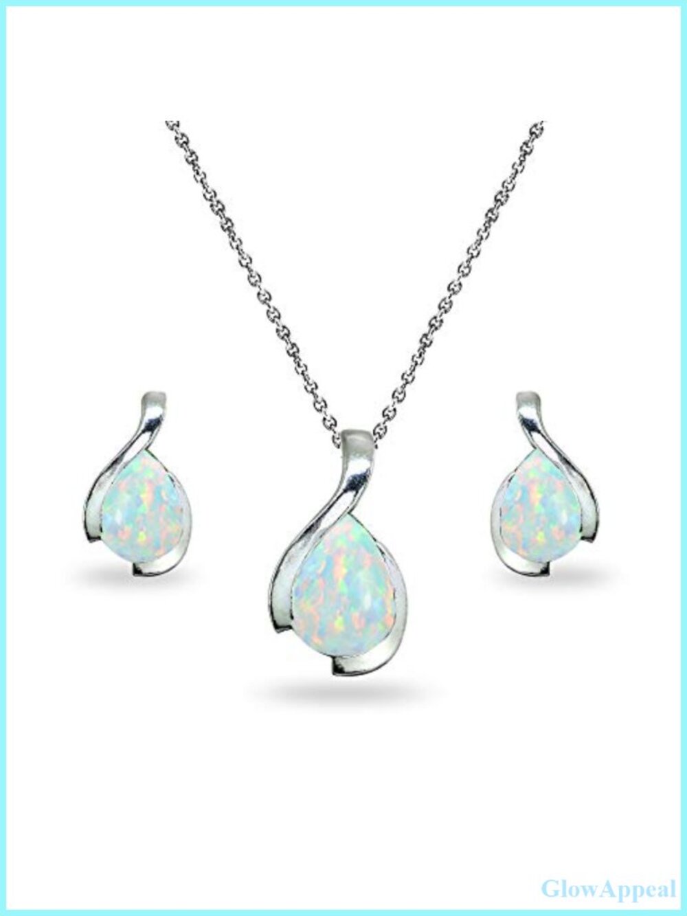 Sterling Silver White Opal Jewelry Set Necklace & Earrings